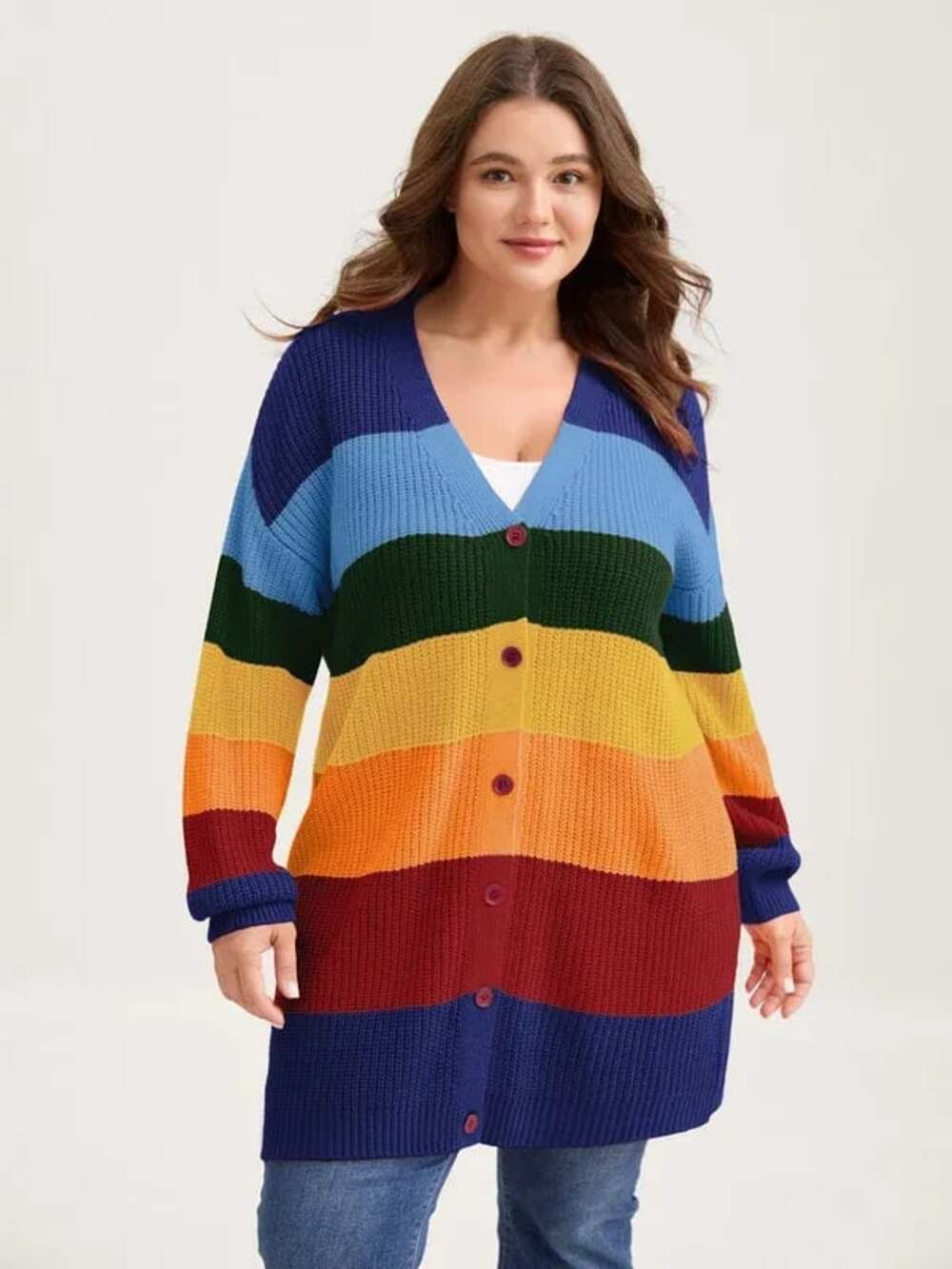 Plus Size 22-24 3X Rainbow Colorful Crochet Knit Cardigan Sweater